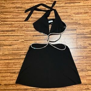 Meshki Black Mini Dress with Silver Trim
